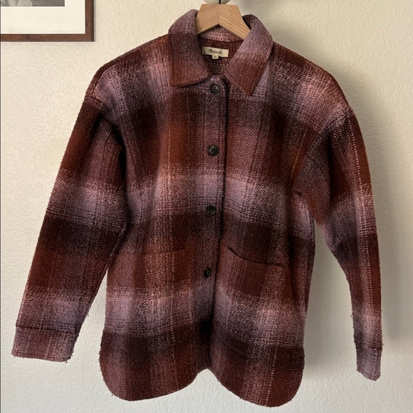 Madewell brushed plaid knit shirt jacket - Picture 3 of 7